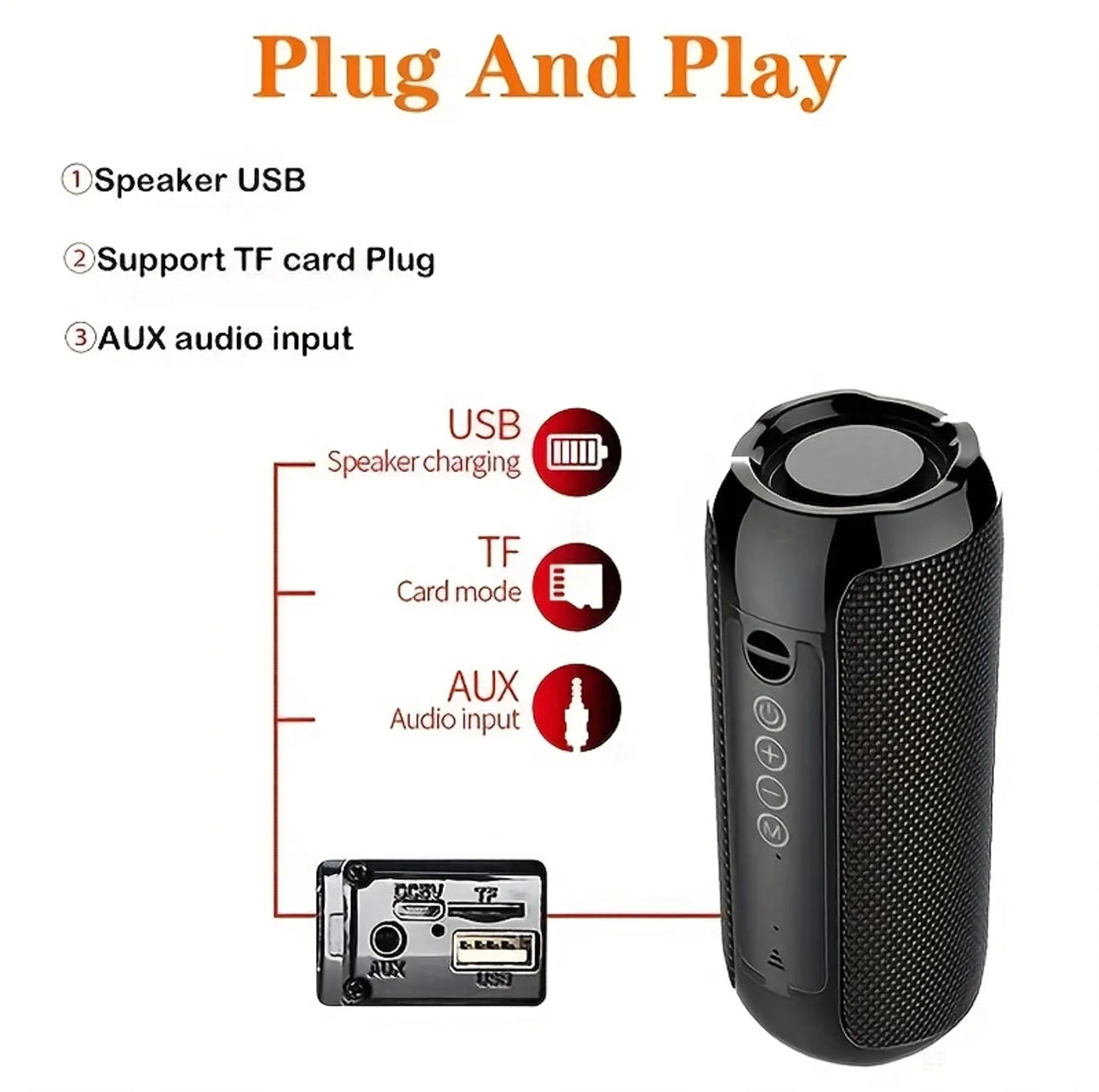 Bass-Boosting Portable Wireless Speaker - Charge via USB, TF, AUX, FM & TAP Plug-Ins!