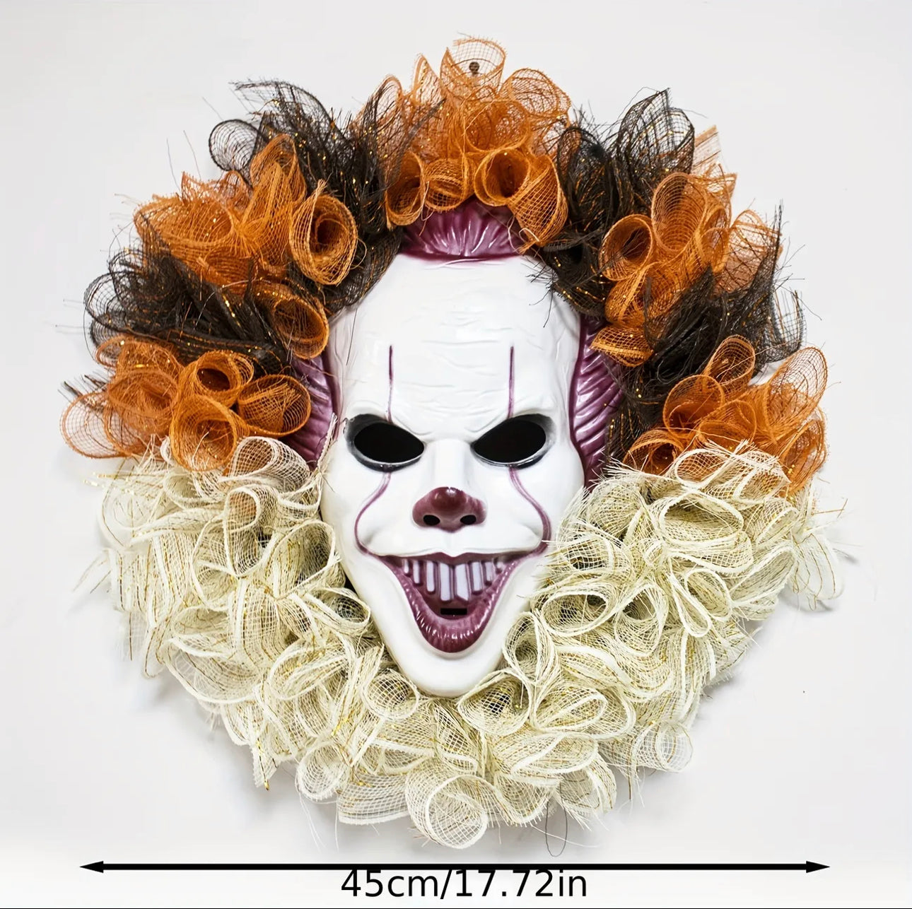 1pc Halloween Clown Horror Wreath - Perfect for Family Holiday Decorations!
