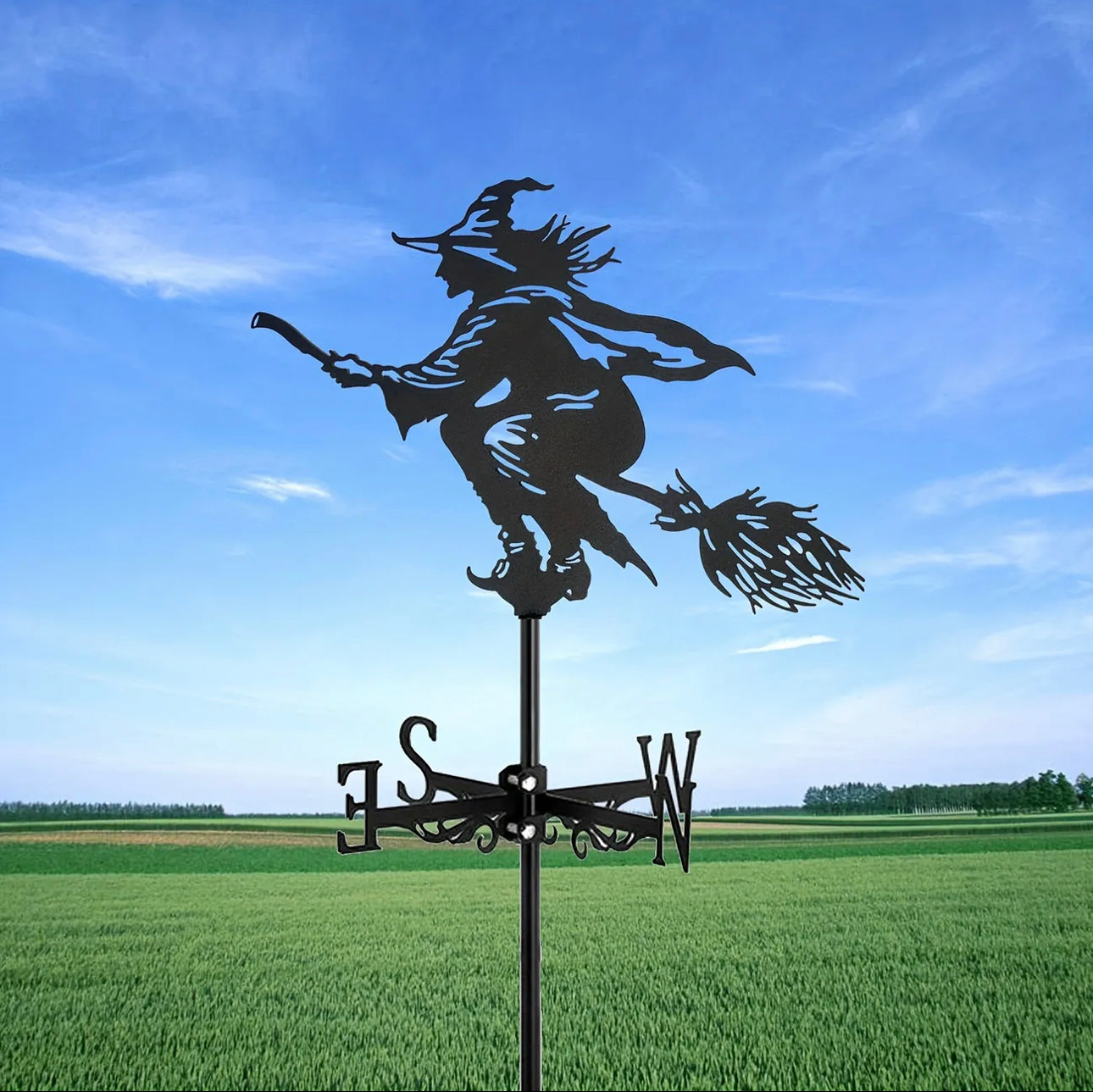 1pc Weathervane Garden Weather Vane For Roof Mount Wind Direction Indicator Stainless Steel Creative Magic Broom Shape Metal Weathercock For Farm Yard Home Decor Ornament