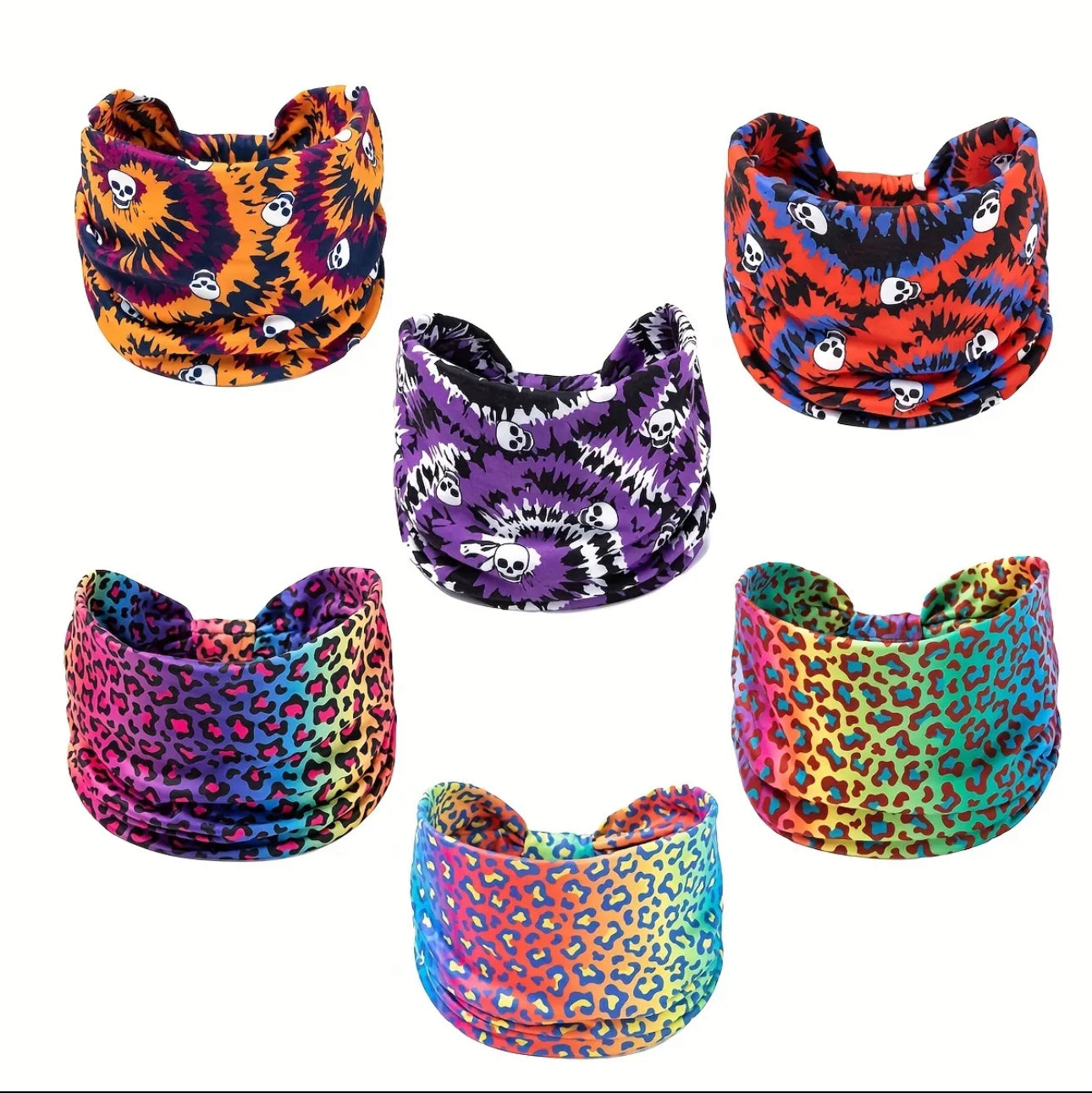 Halloween Skull Pattern Headband: Colorful Leopard Print Widened Bandana for Fitness & Sports