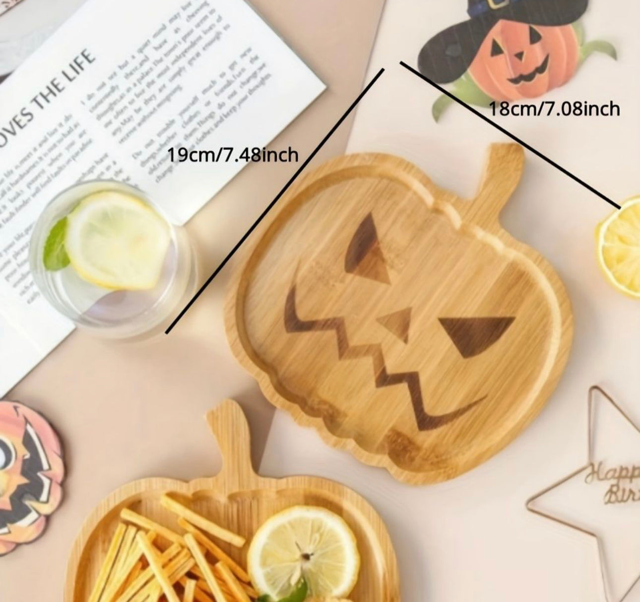 1pc, Halloween Pumpkin Tray, Wooden Food Fruit Snack Storage Plate, Home Decoration, Halloween Party Supples Kitchen Accessories, Harvest Day, Thanksgiving, Fall Decorations