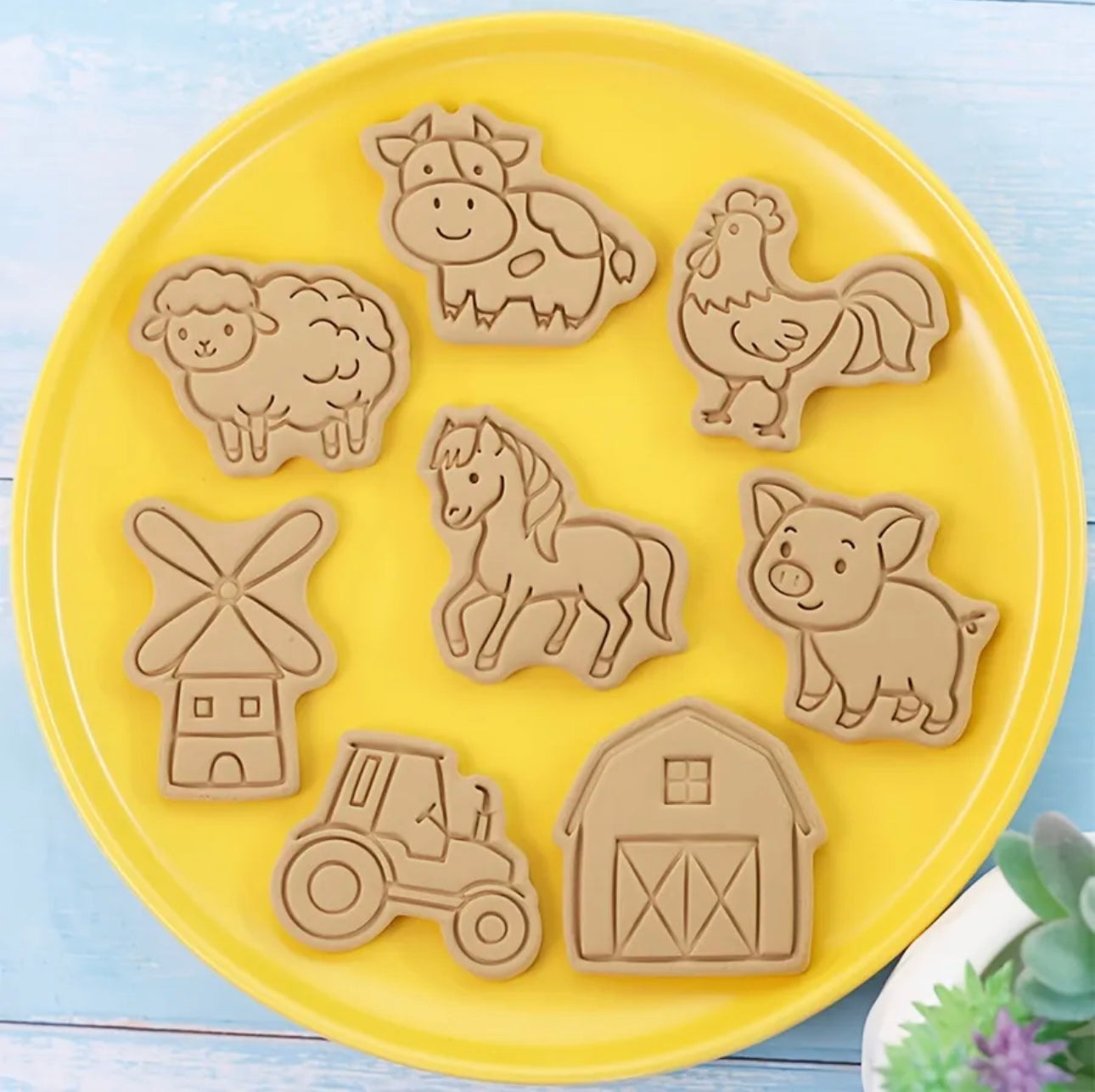 8pcs Plastic Cartoon Biscuit Cutter Stampers Emboss, 3D Cartoon Fun Biscuits Mould Set, For DIY Baking Cake Fondant Pastry Bakeware Decoration
