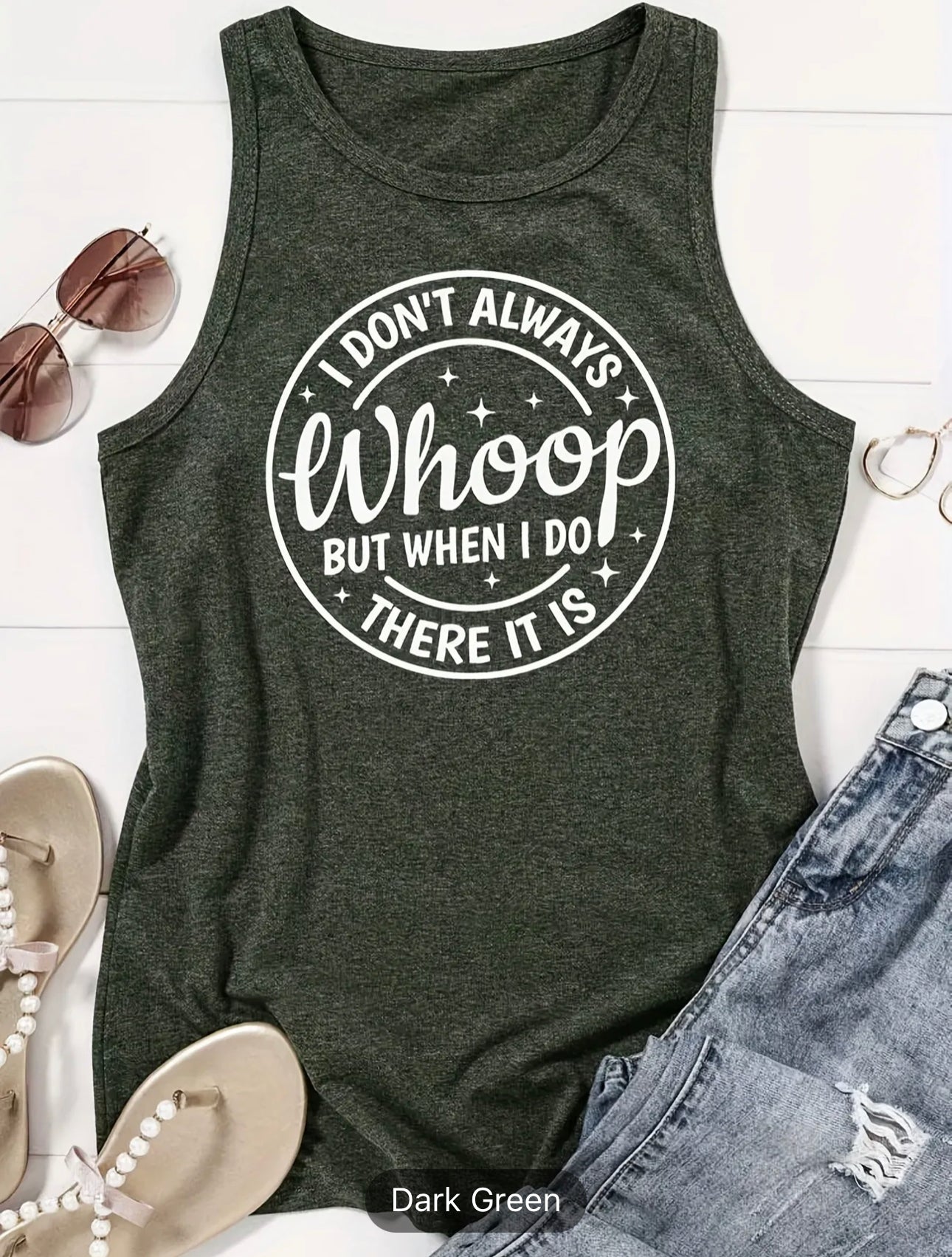 Women's Summer Tank Top: Letter Print Crew Neck Sleeveless Top for Casual Style