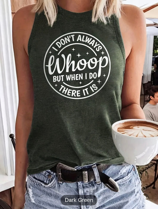 Women's Summer Tank Top: Letter Print Crew Neck Sleeveless Top for Casual Style