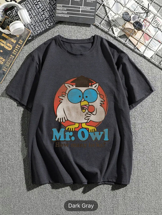 Men's Mr. Owl Print T-Shirt: Add a Touch of Trendy Style to Your Summer Look!