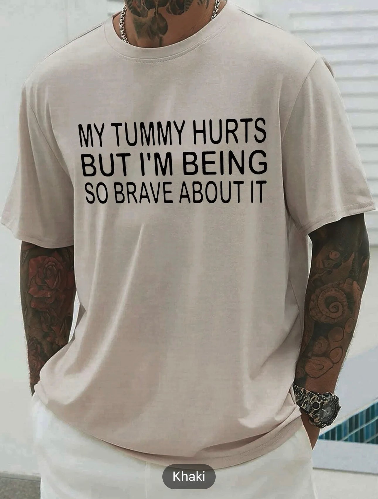 Plus Size Men's Casual T-shirts, "My Tummy Hurts" Trendy Comfortable Short Sleeve Tees, Summer Elastic Round Neck Oversized Loose Tops