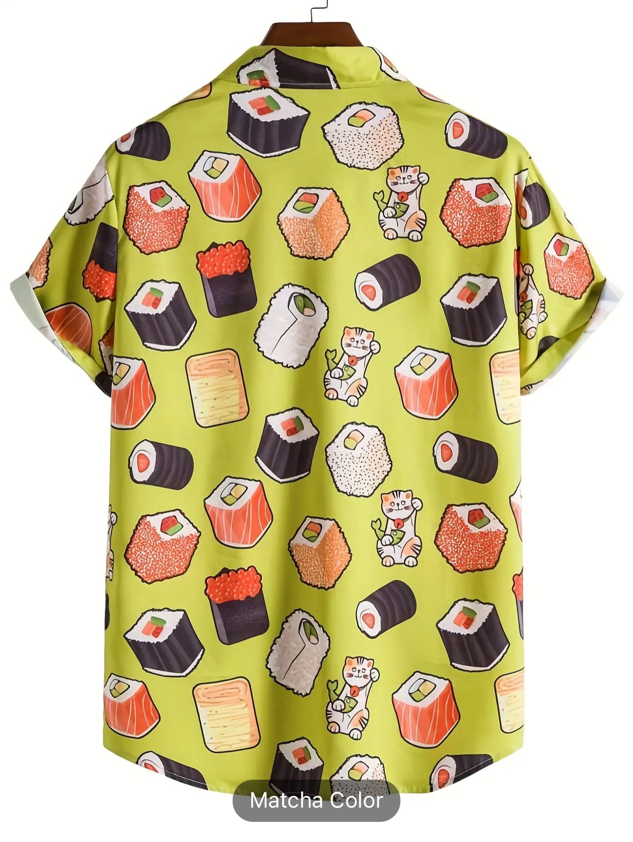 Men's Sushi Print Casual Short Sleeve Shirt - Perfect for Summer Vacation at the Resort!