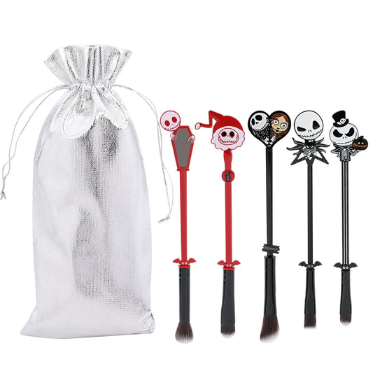 5-Piece Christmas Makeup Brush Set with Cute Pouch - Perfect for Holiday Gifting!