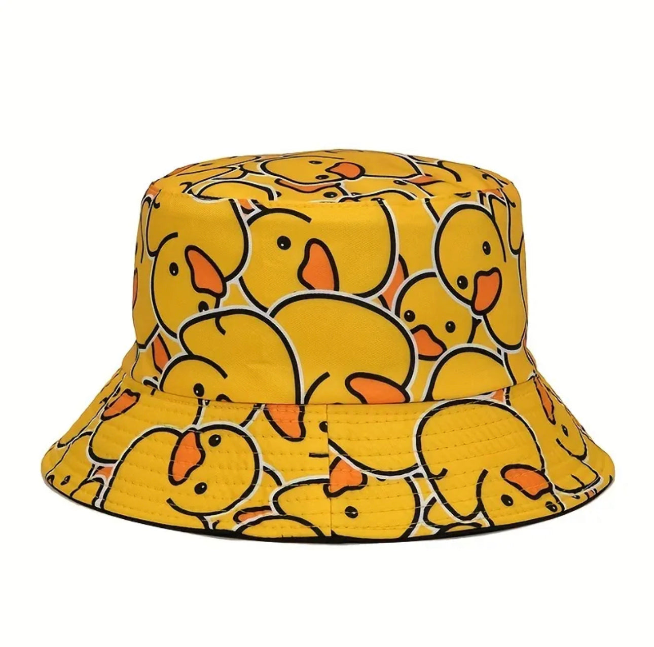 Cute Duck Print Bucket Hat Yellow Cartoon Lightweight Basin Hat Unisex Foldable Sunshade Fisherman Cap For Women Men