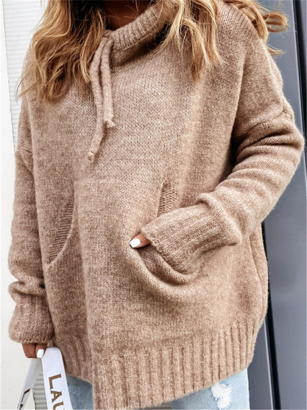 Women's Knitted Hoodie Kangaroo Pocket Casual Knitwear