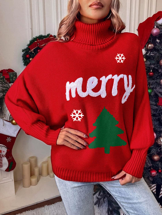 Women's Christmas casual bat sleeve letter knitted sweater