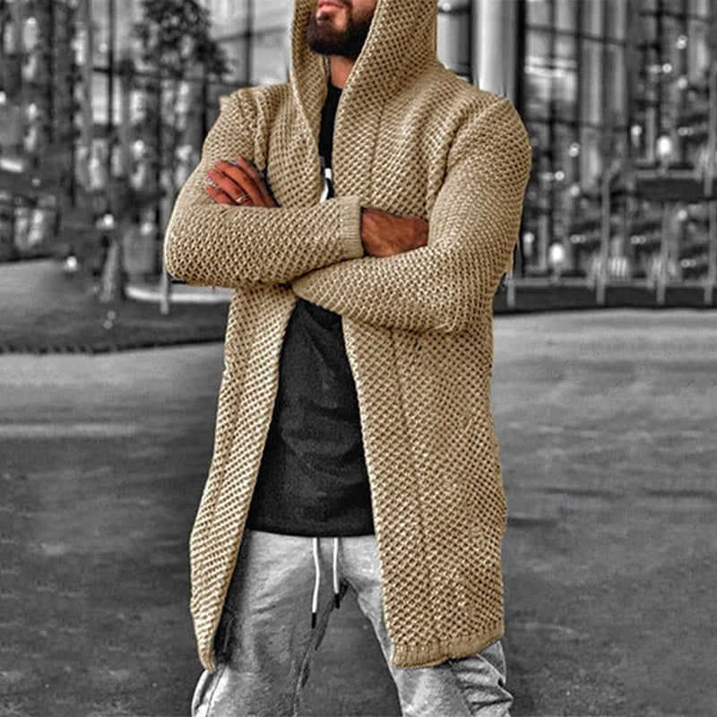 Men's hooded long sleeve knitted sweater cardigan