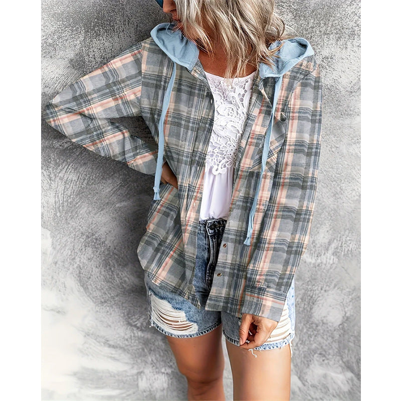 New hooded sweatshirt buttoned casual shirt jacket