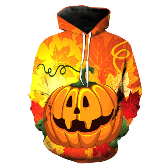 Halloween 3D digital print long sleeve pullover hooded sweatshirt