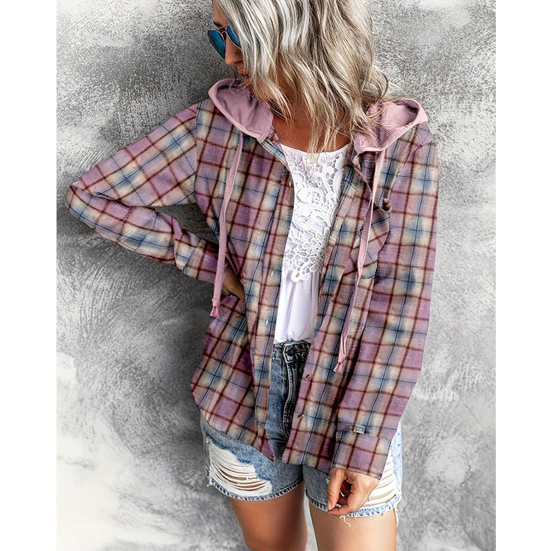 New hooded sweatshirt buttoned casual shirt jacket