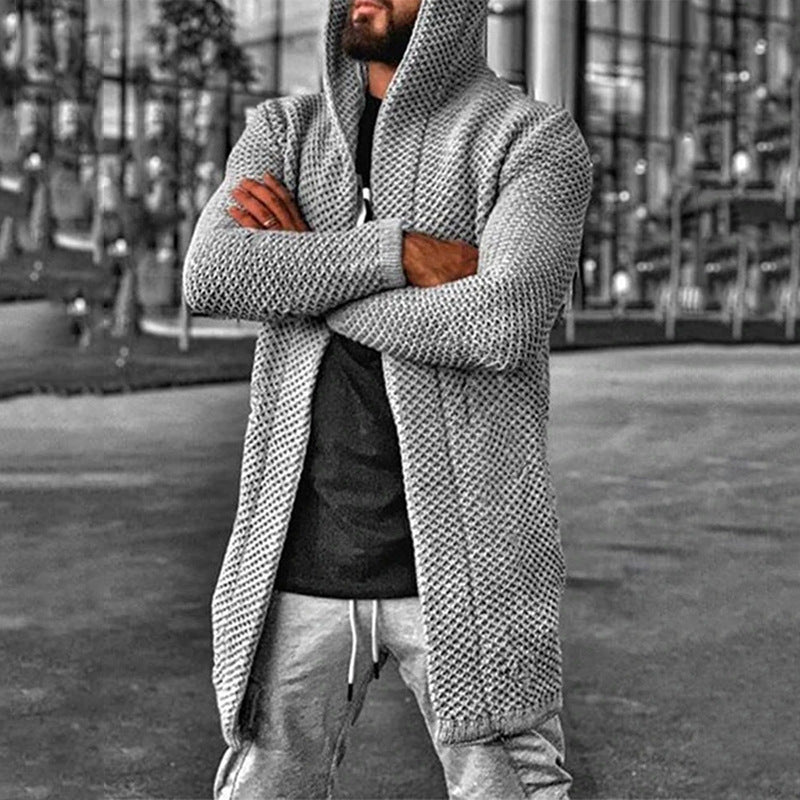 Men's hooded long sleeve knitted sweater cardigan