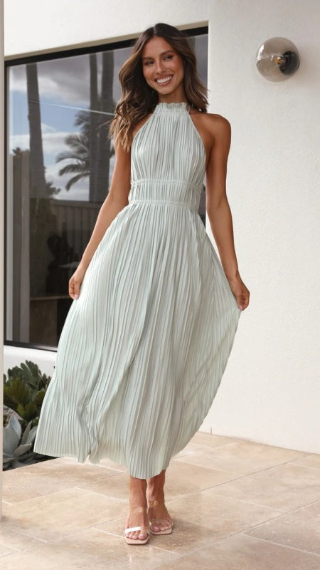 New style fashionable fresh off-shoulder halterneck strappy personalized backless long dress
