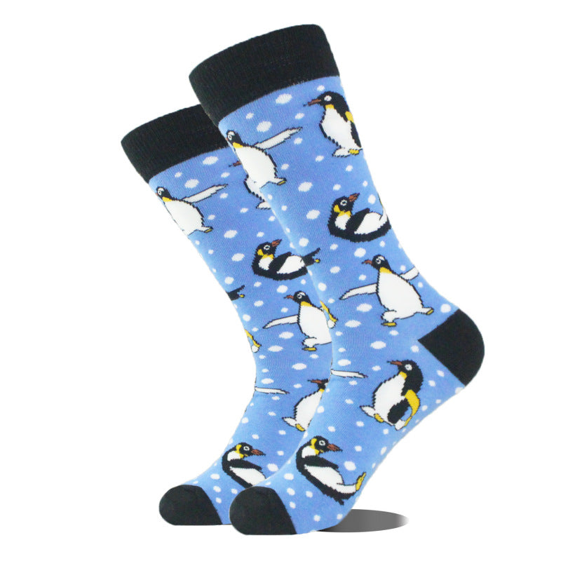Cute color block penguin animal print mid-calf socks