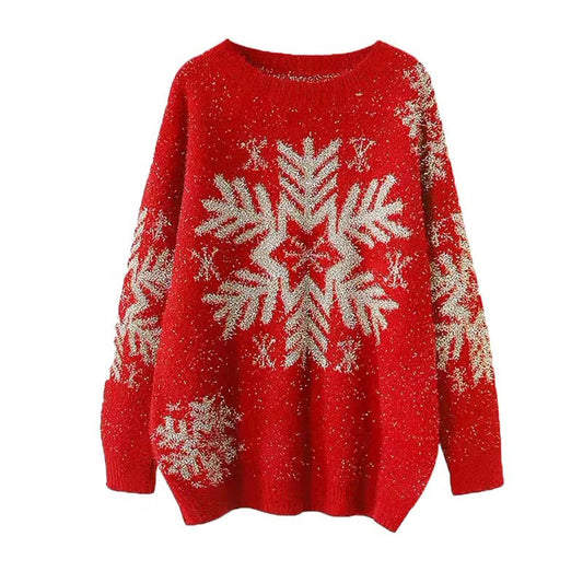Women's Christmas Snowflake Pattern Casual Loose Sweater