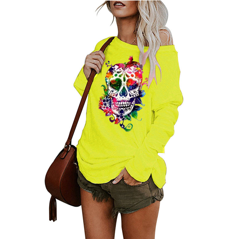 New casual sexy personality skull long-sleeved top