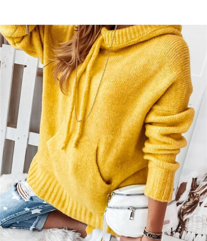 Women's Knitted Hoodie Kangaroo Pocket Casual Knitwear