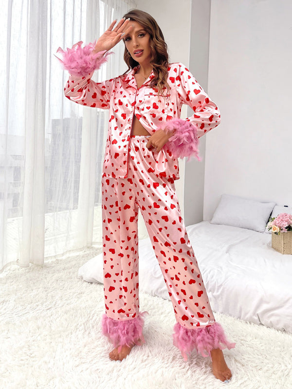 Valentine's Day Sweet Love Print Casual Suit Pajamas
