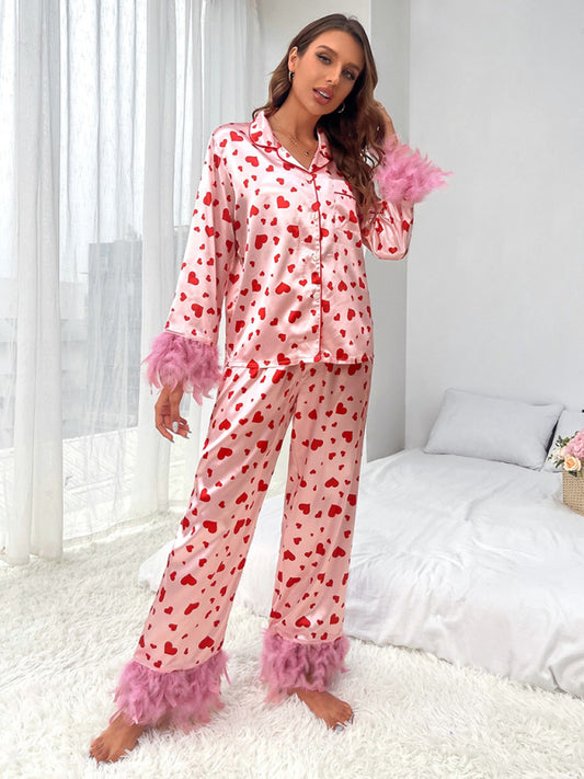 Valentine's Day Sweet Love Print Casual Suit Pajamas