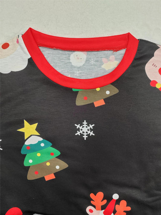 New Santa Claus printed long-sleeved home wear pajamas parent-child set (children's version)