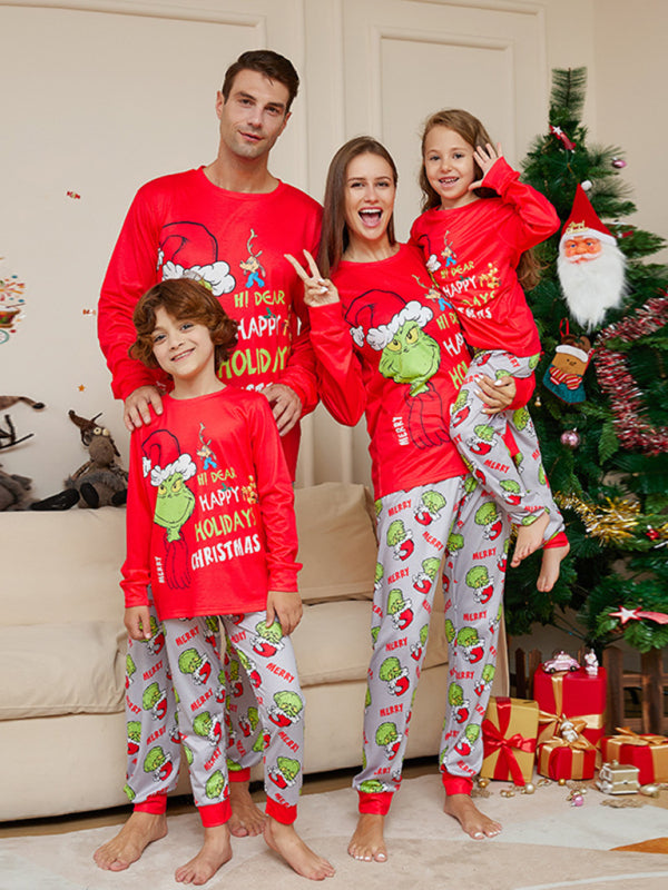 New Christmas new style monster letter print parent-child holiday home wear pajamas set