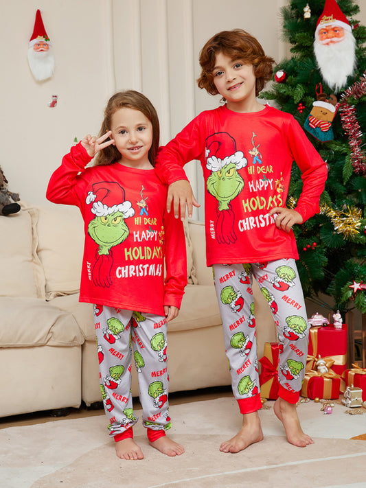 New Christmas new style monster letter print parent-child holiday home wear pajamas set