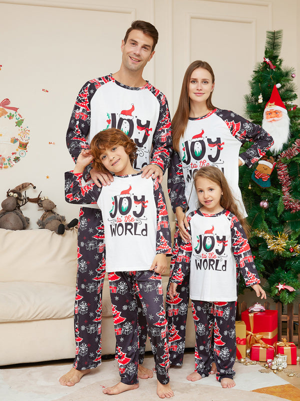 New Christmas cartoon letter Christmas tree print parent-child Christmas set pajamas
