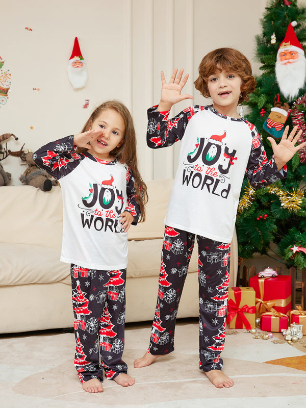 New Christmas cartoon letter Christmas tree print parent-child Christmas set pajamas