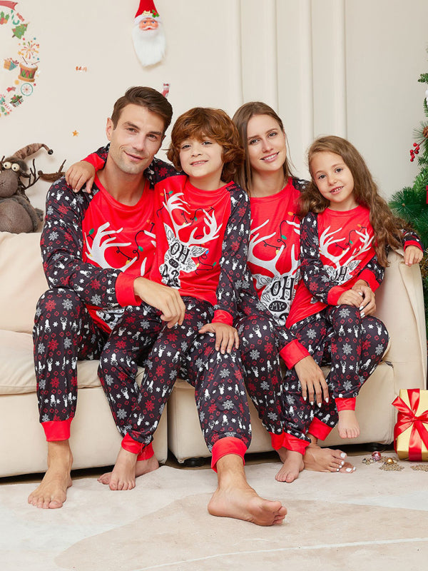 New Christmas Cartoon Letter Printed Long Sleeve Round Neck Parent-Child Christmas Pajamas Set