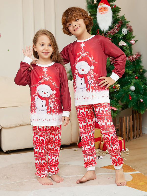 New Christmas snowman scarf parent-child Christmas home wear pajamas set