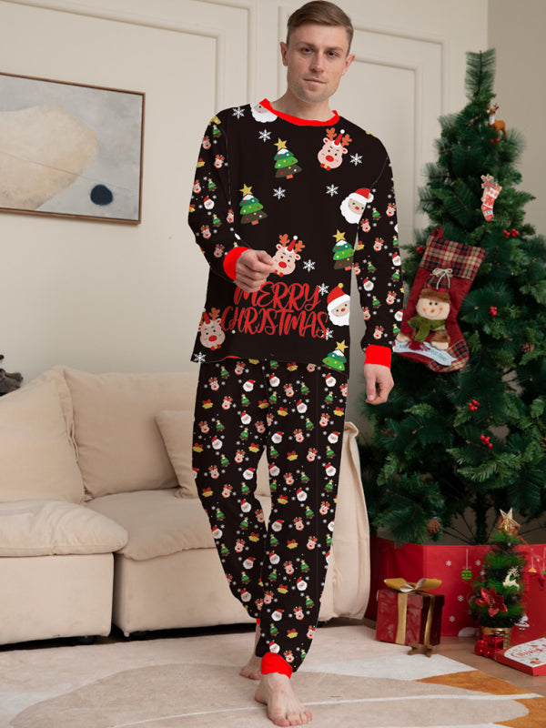 New Santa Claus printed long-sleeved home wear pajamas parent-child set (dad style)