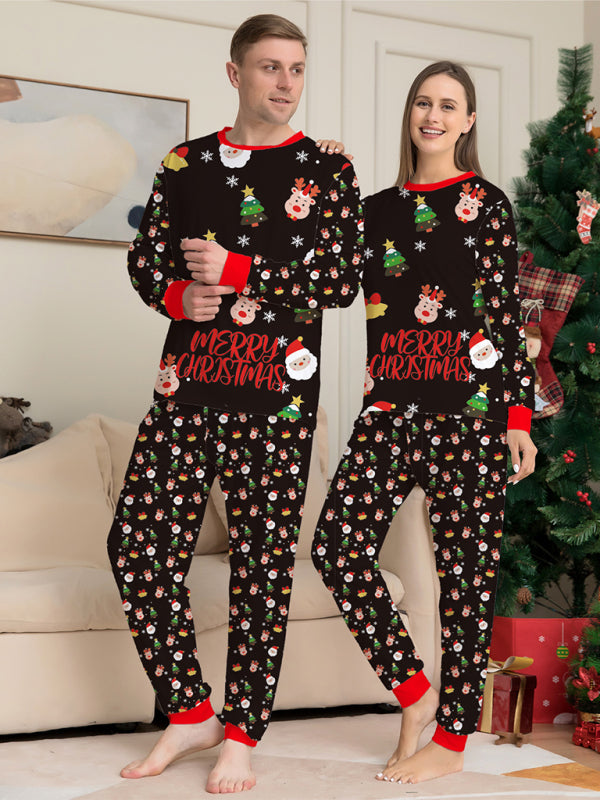 New Santa Claus printed long-sleeved home wear pajamas parent-child set (dad style)