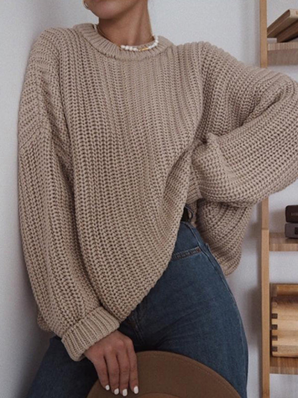 Women’s Loose Fit Pullover Staple Scoop Neck Knit Design Sweater