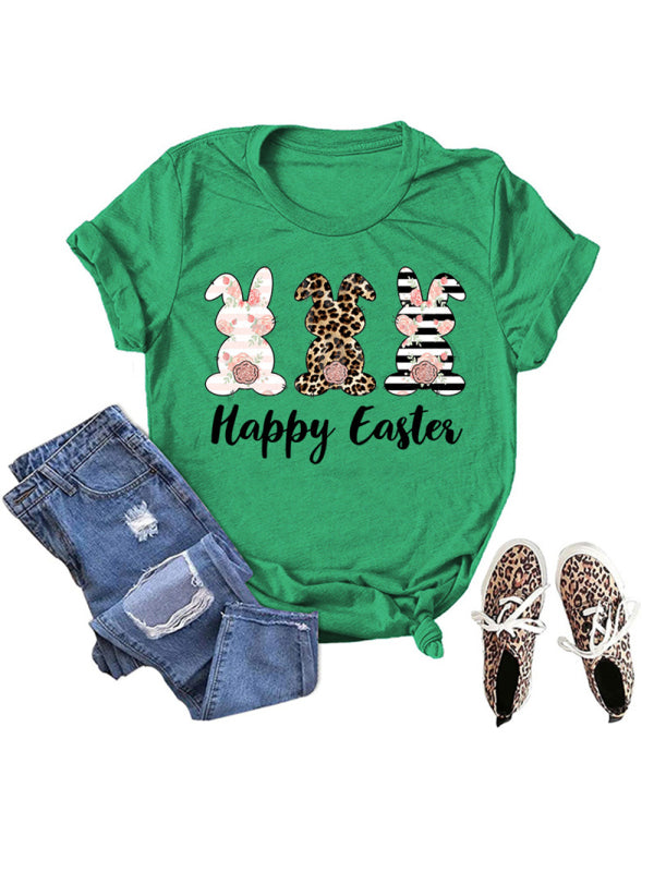 Women's Easter Bunny HAPPY EASTER Letter Print Short Sleeve T-Shirt