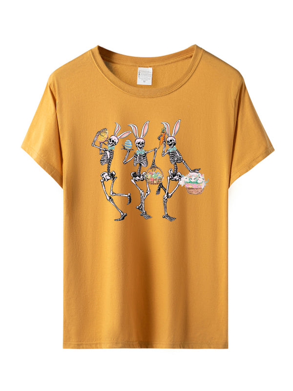 Women's Easter Bunny Skull Print Short Sleeve T-Shirt