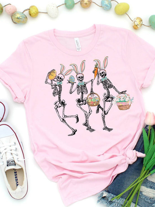 Women's Easter Bunny Skull Print Short Sleeve T-Shirt