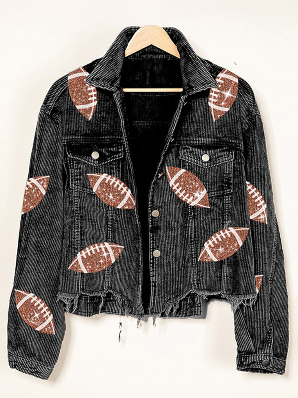 Corduroy and rugby sequined jacket women's short baseball uniform
