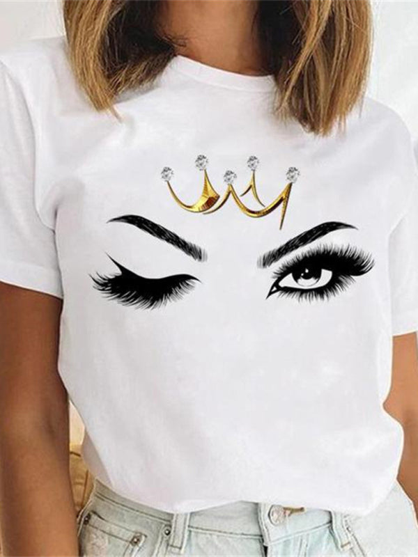 sexy leopard print lips t-shirt round neck short-sleeved T-shirt women's top