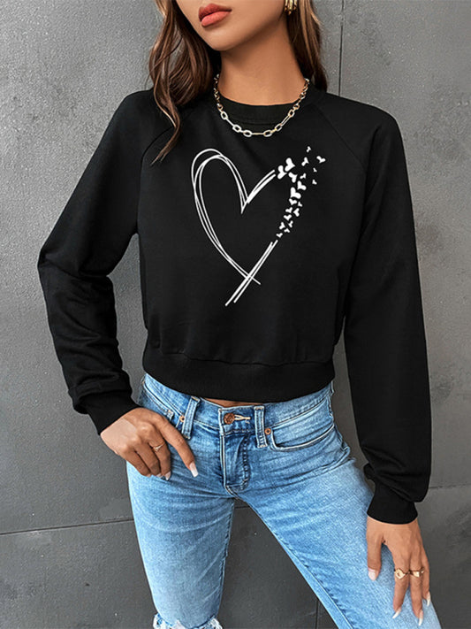 New women's Valentine's Day love printed short long-sleeved sweatshirt