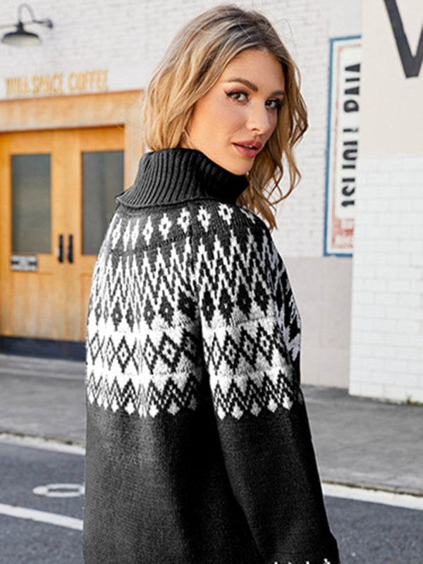 Turtleneck Sweater Women Pullover Loose Retro Outerwear Knitted Women's Sweater