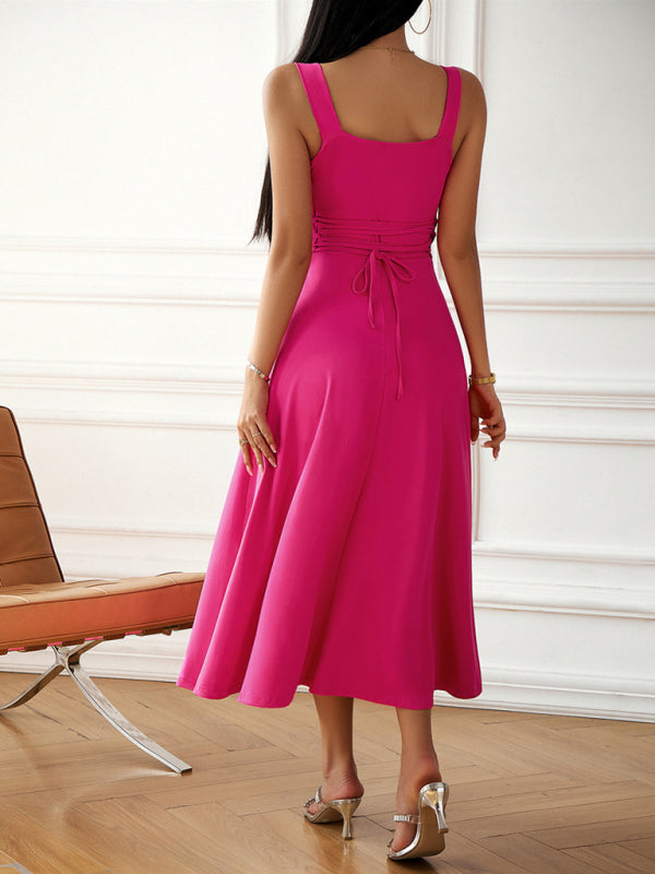 Fashion women's new sexy and elegant solid color suspender dress
