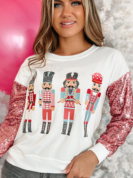 Women's round neck sequined Christmas sweatshirt