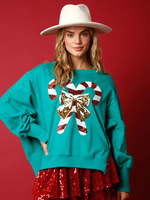 Women's sweet sequined thickened versatile top long-sleeved Christmas sweatshirt