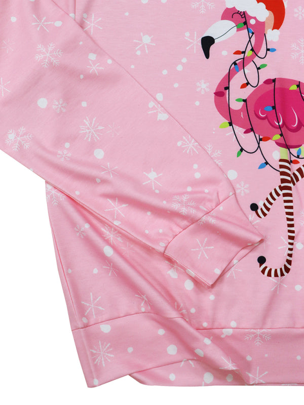 Women's New Christmas Flamingo Print Round Neck Long Sleeve Sweatshirt