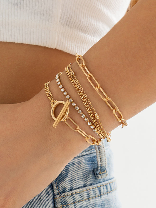Women's new style personalized simple geometric OT buckle round bead multi-layer bracelet necklace