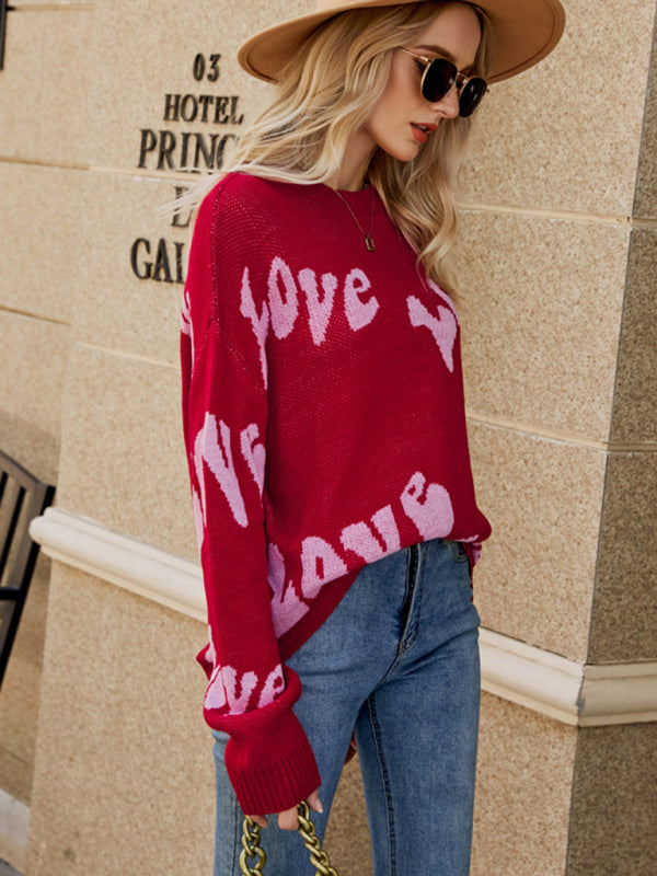 Women's new Valentine's Day letter jacquard pullover knitted sweater